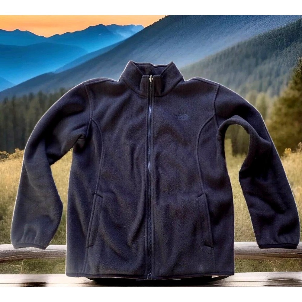 The North Face Fleece Jacket Boys L 14/16 Black Excellent Full Zip Mock Neck
